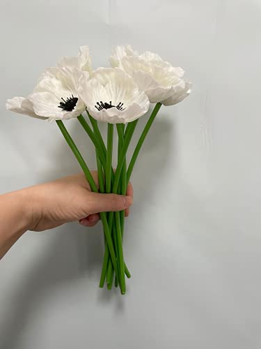 Rikyo 10 Stem 11" Bouquets Artificial Flowers Poppy Flowers,No Fade Multicolor Pu Fake Wild Flowers For Kitchen Table Centerpiece Vase,Home Greenery Wedding Holding Flowers Backdrop Arch Wall(White) #TOP1