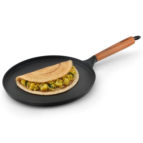 Image of KROSLO Lightweight Cast Iron Naturally Non Stick Dosa Tawa 26 cm | 100% Non-Toxic | Rust Resistant | Metal Spatula Friendly | Baby Food Safe