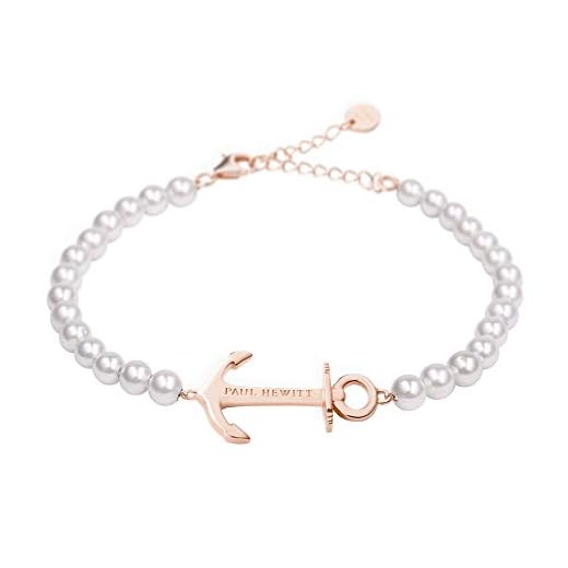Paul Hewitt Anchor Spirit Brazalete de Perlas - Pulsera de Mujer de Acero Inoxidable con Ancla (Chapado en Oro Rosa), Pulsera para señoras