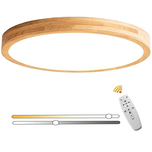 Deckenlampe LED Dimmbar mit Fernbedienung Holz, 60cm 54W Runde Deckenlampe Moderne Wohnzimmerlampe Holzlampe Decke Acryl Lampe Deckenbeleuchtung für Wohnzimmer Schlafzimmer Büro Restaurant Hotel Halle Cover