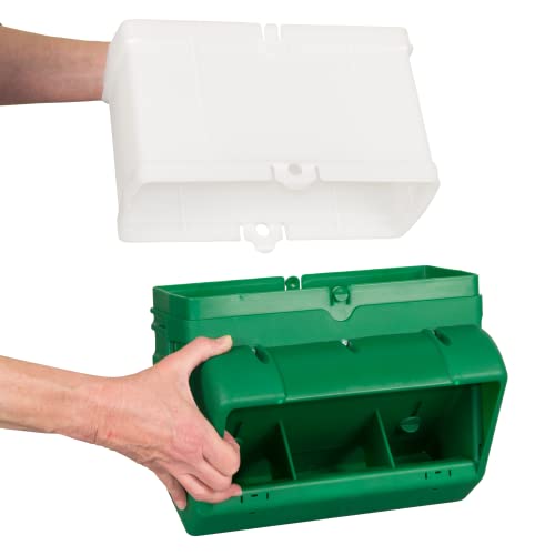 horizont Futterautomat für Hühner, 10 kg: Automatischer Futterspender für den Hühnerstall, zur Befestigung an der Wand, Futtertrog auf 20 kg erweiterbar, inkl. Regenschutz