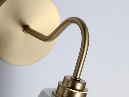 Image of Brass Wall Sconce with Milk Glass Cone Shade and Gooseneck, Gold Kitchen Sink Sconce for Bathroom, Bedroom (Bulb Included)