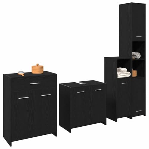 vidaXL Badezimmermöbelset mit Schubladen 4 pcs Schwarz Eichen-Optik, Badezimmer Design, rechteckig, Moderne Möbel, kompakte Aufbewahrung, stylisches Ambiente für städtisches Wohnen