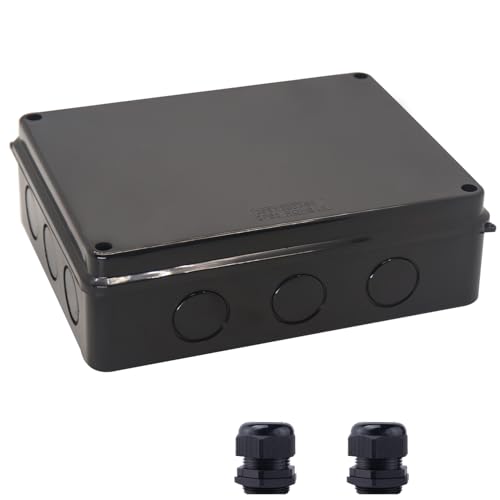 Image of Junction Box, Reserved Holes Electrical Boxes Waterproof IP65 ABS Plastic Electrical Power Cord Enclosure Project Box Black 10 x 7.9 x 3.1 inch(255x200x80mm)