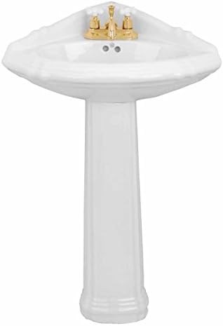 Corner Bathroom Pedestal Sink Centerset Faucet Boring Overflow Grade A Vitreous China Space Saver "Sheffield Deluxe" Renovators Supply Manufacturing