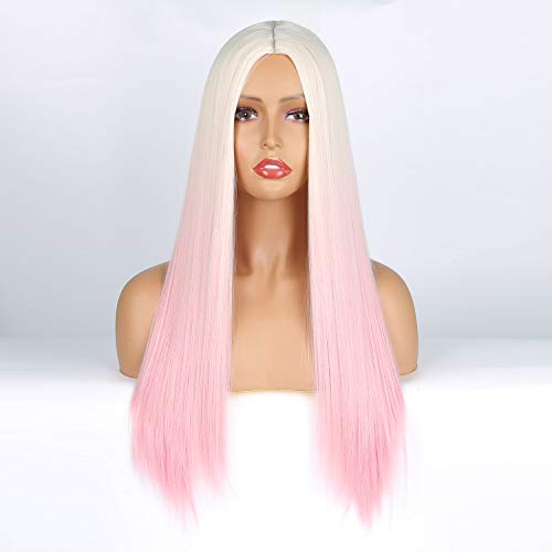 izhenwo Long Straight Blonde Wigs Ombre Light Pink Glueless Synthetic Wig for Women Girls,Heat Resistant Replacement Hair Cosplay Daily Wear Ombre Color (R-pink)