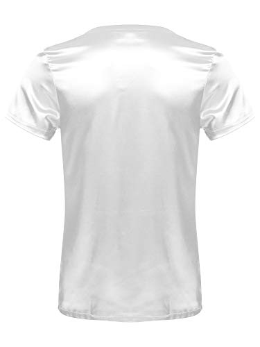 Mens Satin V Neck Short Sleeve T-Shirt Loose Pajamas Undershirts Nightwear2
