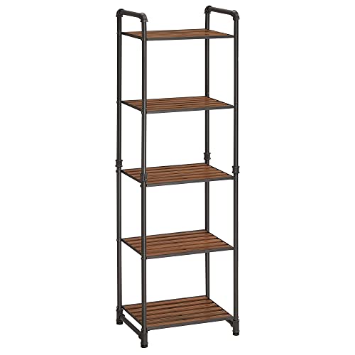 VASAGLE Bathroom Shelves, 5-Tier Storage Rack, Plant Flower Stand, 15.6 x 12.2 x 51 Inches, for Living Room, Balcony, Kitchen, Rustic Brown and Black UBSC25BXV2