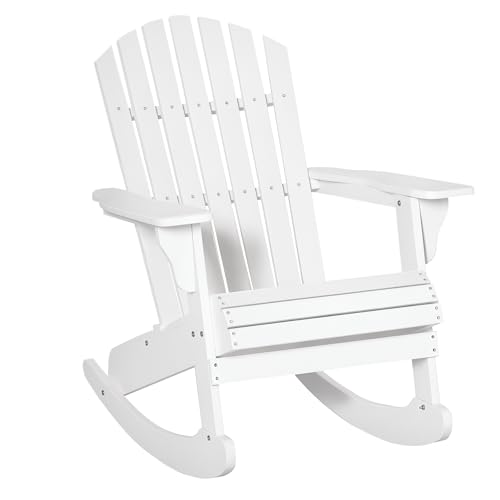 Outsunny Sillón Mecedora Silla Adirondack de Madera Natural 77x94x97 cm para Jardín Terraza Exterior de Estilo Rústico Carga 130kg Blanco