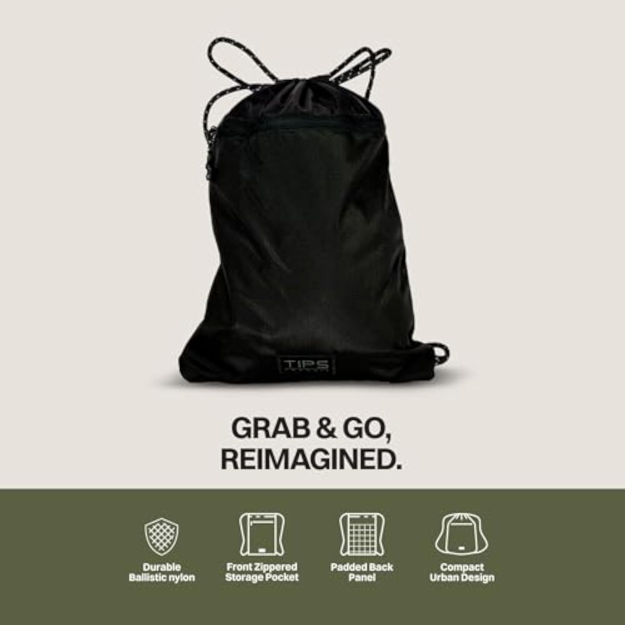 TIPS Drawstring Backpack Durable Ballistic Nylon