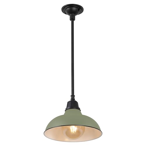 Image of JONATHAN Y Jasper 1-Light Farmhouse 12.25 inch Metal Pendant, Matte Olive Green | Indoor Outdoor Use, Rustic Vintage Dome Shade, Adjustable Height, Kitchen Island Porch Entryway, LED Bulb Included