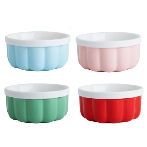 UIOPPOI Stampi in Porcellana da 6 Once per Creme Brulee, pirottini in Ceramica a Forma di Zucca, Set da 4, pirottini per soufflé, pirottini, Ciotole per Forno e friggitrice ad Aria 10X4.6CM A