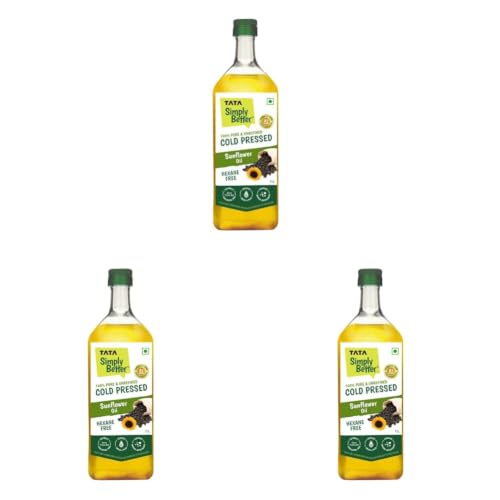 Image of Tata Simply Better Pure & Unrefined Cold Pressed Sunflower Oil, Hexane Free, Kolhu /Chekku, Cholesterol Free, Provides 6 Omega 6 PUFA, Contains Natural Antioxidants, For All types of Cuisines, 1L