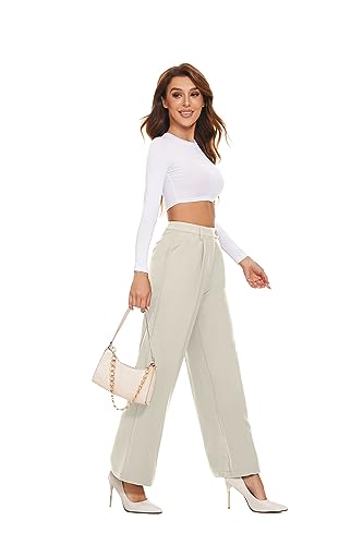 FUNYYZO 2025 Women Wide Leg Pants High Elastic Waisted in The Back Business Work Trousers Long Straight Suit Pants4