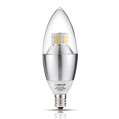 LOHAS LED Candelabra Bulbs, 6 Watt Dimmable Daylight White 5000K LED Chandelier Bulb, 60 Watt Light Bulbs Equivalent, E12 Candelabra Base,550 Lumens LED Lights, Torpedo Shape LED Bulb