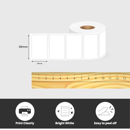Image of 38x25 mm Direct Thermal Self Adhesive Barcode Labels Stickers, 1.5 inch x 1 inch Inch, for Barcode Label Printers Print MRP, Product Etc, 1000 Per Roll (6 Pack(6000 Labels))