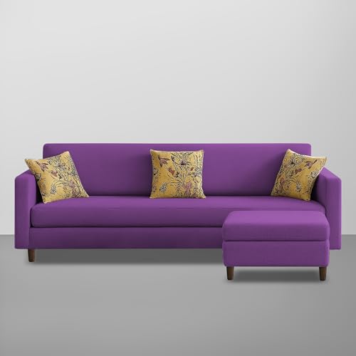 Image of Casaliving Premium Lifestyle Fabric 5 Seater L Shape Sofa Set 4 Seater Modern Sofa Set & Ottoman for Living Room (Purple Color)