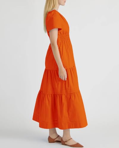 Women's Tiered Cotton Short Sleeve Maxi Dress Swing A Line Loose Flowy Long Dress2