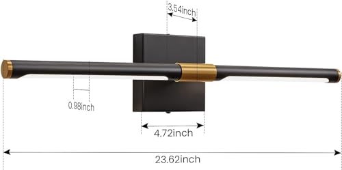 Image of 24 inch Morden LED Bathroom Vanity Light Fixtures, Black and Gold Bathroom Vanity Light Bar Over Mirror, Wall Sconces Lighting 4000K, Sconces Wall Lighting with Adjustable Lamp Tube