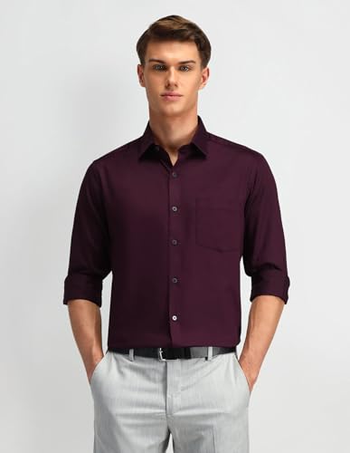 Image of Arrow Men's Solid Full Sleeve Slim Fit Cutaway Collar Cotton Formal Shirt (ARADOSH1383 Dark Green 46)