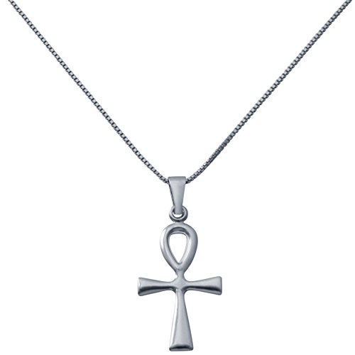 D Jewelry 925 Sterling Silver Plain Ankh Cross Charm Pendant Necklace with 20