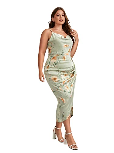 Image of Floerns Women's Plus Size Satin Spaghetti Strap Cowl Neck Wrap Party Cami Dress