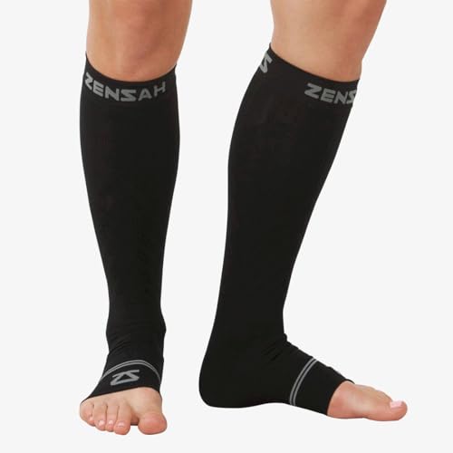 Zensah Ankle/Calf Compression Sleeves- Toeless Socks for Circulation, Swelling for Men and Women (X-Large, Black)