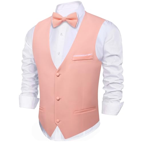 Image of Barry.Wang Mens Suit Vest Bow Tie Set 4PCS Formal V-neck Slim Fit Casual Solid Color Waistcoat Wedding Party Tuxedo
