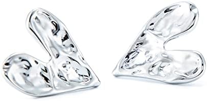 925 Silver Plated Lovely Concave Convex Surface Heart-Shaped Stud Earrings CNLPRE