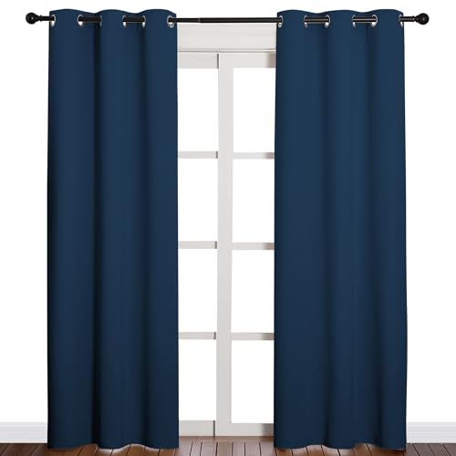 Image of NICETOWN 84 inches Blackout Curtains for Office and Theater, Thermal Insulated Solid Grommet Drapes for Living Room (Moroccan Blue, 1 Pair, 42 inches Wide)