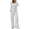 Trendy Queen Women’s 2 Piece Matching Lounge Sets Long Sleeve Henley Neck Slightly Crop Top Wide Leg Pants Casual Sweat Suit