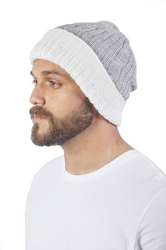 RAYMIS Reversible Alpaca Wool Hat | Unisex Beanie | Warm & Soft Peruvian Wool | Grey/White