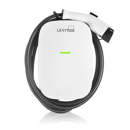 Leviton EV480 Level 2 Electric Vehicle Charging Station, 48 Amp, 208/240 VAC, 11.6 kW Output, 18' Charging Cable, Hardwired, White