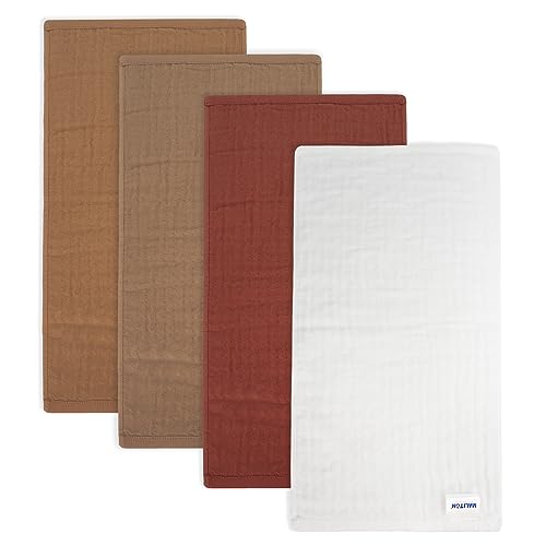 Image of Maliton Muslin Burp Cloths for Baby Boy Girl, 4 Pack Super Soft Large 20''x10'' 100% Cotton Burp Cloths, 6 Layers Burp Rags(Fall Color, Pack of 4)