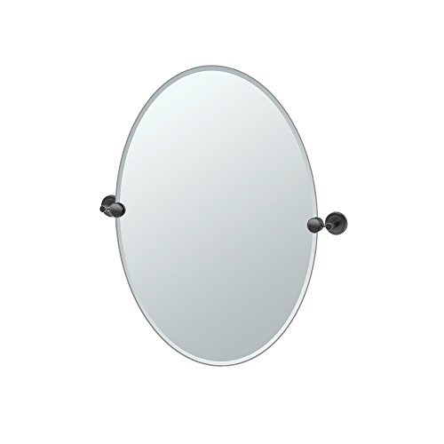 Image of Gatco 4249MX Latitude II Oval Mirror, 26.5 Inch, Matte Black /Wall Mounted Frameless Oval Bathroom Vanity Mirror with Matte Black Brackets /Tilting Oval Mirror to Adjust Up or Down Viewing Angle