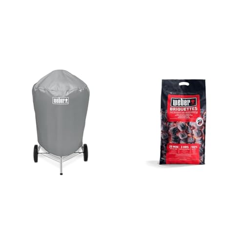 Weber 7176 - Funda para Barbacoa De Carbon 57 Cm + 17591 - Briquetas De Carbón Vegetal para Barbacoa, 8 Kg, 1 Unidad