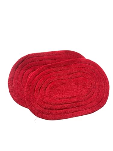 Image of My Home Cotton Door Bath Mat Super Soft Non Slip Mats for Bathroom, Door,Large, Pack of 2 (Oval Solid RED)