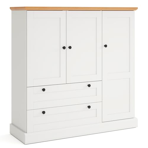 TANGZON Buffet Sideboard, 120 x 40 x 120cm Storage Cabinet with 3 Doors, Removable Shelf & 2 Drawers, Freestanding Wooden Kitchen Cupboard Organiser for Dining Living Room Hallway, White