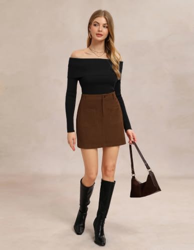 Kate Kasin Womens Fall Brown Corduroy Mini Pencil Skirt with Pockets 2XL — view 5