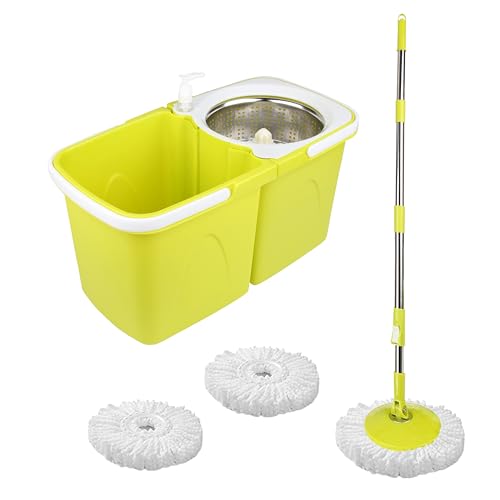 ARSUK Spin Mop and Bucket Set with 2 Compartments for Clean and Dirty Water | 2 Magic Microfibre Heads and 360° Rotating Bucket System Handle Stainless Steel