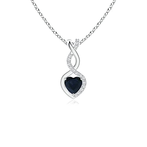 September Birthstone - Sapphire Infinity Heart Pendant Necklace with Diamonds in Silver (4mm Blue Sapphire) - Valentine Gift
