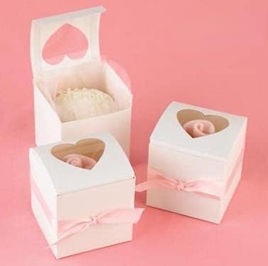 120pcs Clear Heart PVC Window Paper Single Cupcake Cake Box Wedding Favor Gift Boxes for Candy Wedding Favors and Gifts Boxes (Without Ribbon)