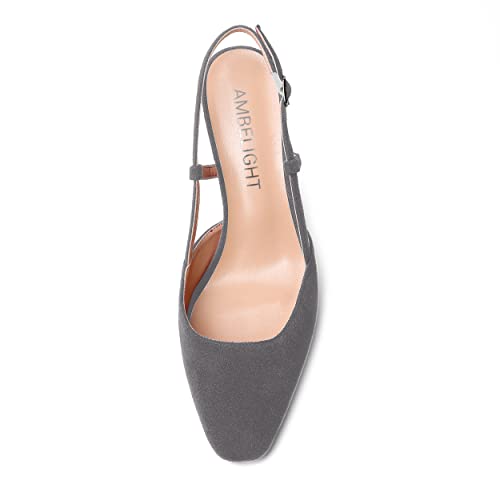 AMBELIGHT Womens Cute Office Square Toe Slingback Slip On Suede Kitten High Heel Pumps Shoes 2.5 Inch3