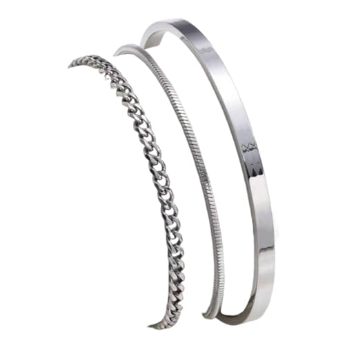 ALMLWIAJ Bracelets hommes, bracelet rigide en acier inoxydable argenté pour hommes, ensemble de bracelets à chaîne maille figaro pour petit ami mari cadeaux...