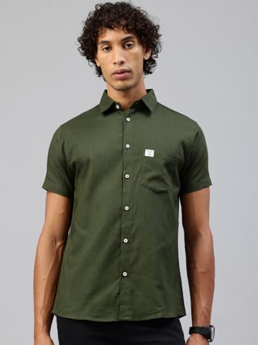 Image of Majestic Man Men Slim Fit Pure Cotton Solid Half Sleeve Casual Shirt