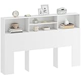 HOMCOM Tête de lit sur Pied 160 cm avec rangements, Accessoire de lit Moderne avec 4 Compartiments Ouverts pour Chambre, 160 x 20,2 x 108,2 cm, Blanc