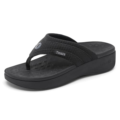 Image of Womens Platform Arch Support Flip Flops | Summer Wedge orthotic Slide Sandals footbed Thong Sandals for Pool Beach