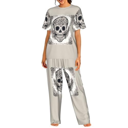 Pyjama tête de mort mexicaine femme ensemble manches courtes léger et doux