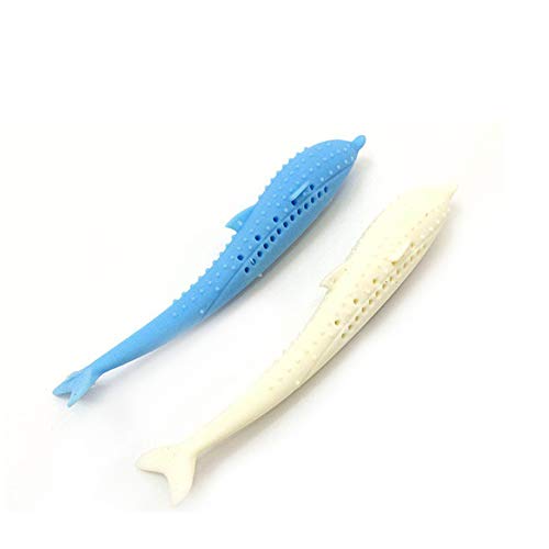 Baugger - Catnip Brinquedos Peixe Forma de Escova de Dentes com Catnip Silicone Molar Vara Dentes Li