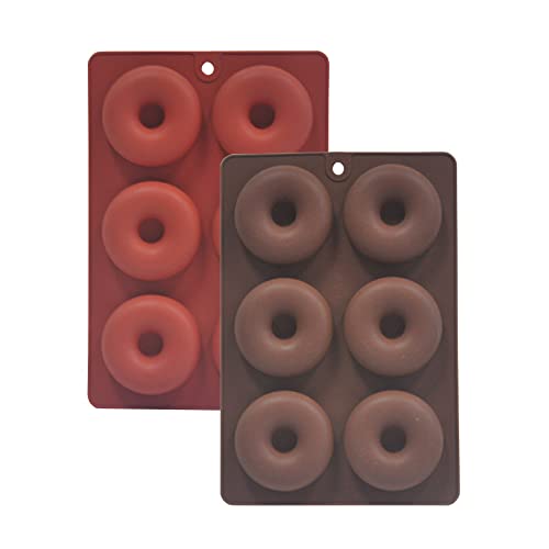 Sinoskye Donuts Backform Silikon, 2 Stück Silikonbackform Bakeware für Donut-Backen, Dunkelrot und Braun Cover